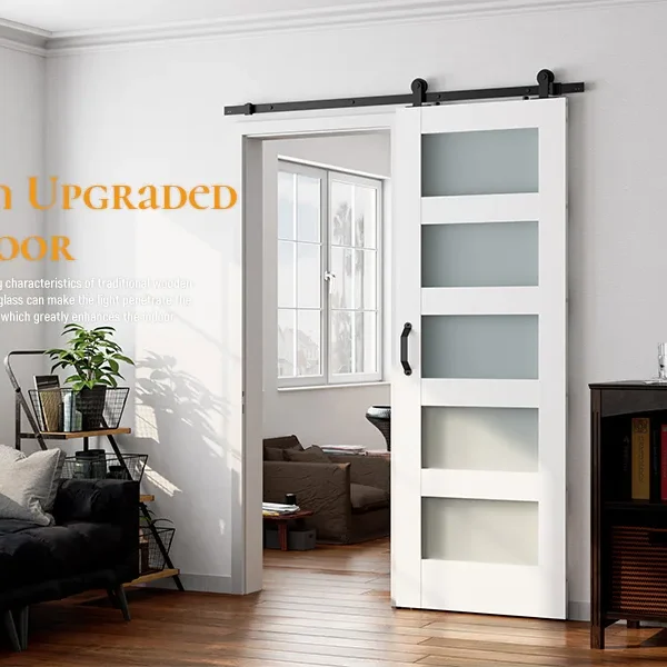 30"x84"x1-3/8" 5-lite PVC Veneered Single Sliding Glass Barn Door DIY Ready-to-assemble kit