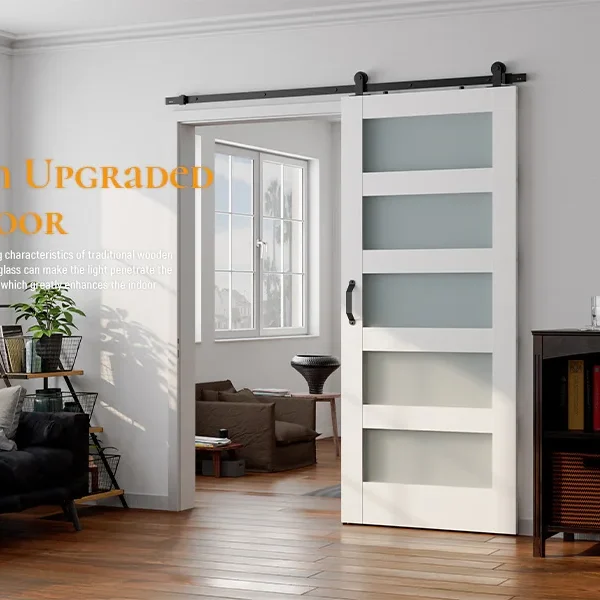 28"x84"x1-3/8" 5-lite PVC Veneered Single Sliding Glass Barn Door DIY Ready-to-assemble kit