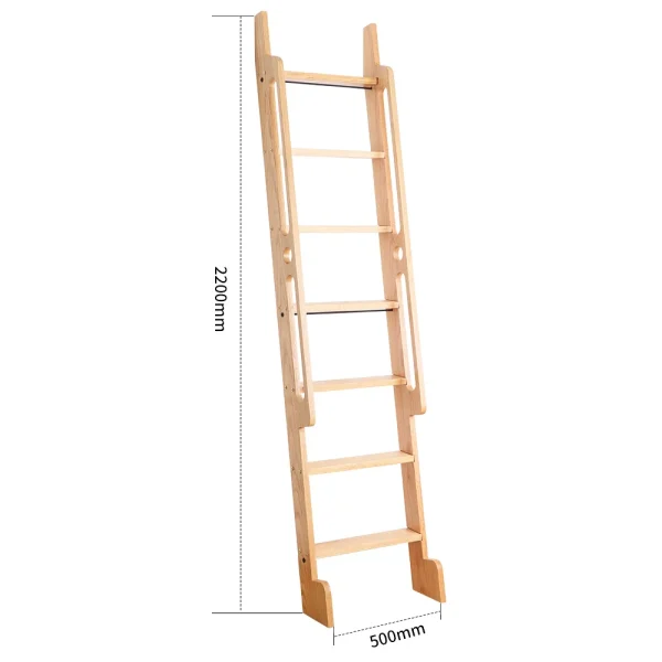 86-5/8" Red Oak Library Ladder with Handrail One-piece Ladder
